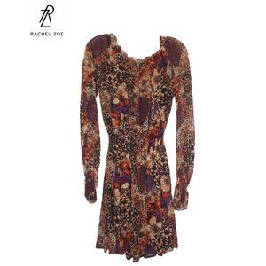 Rachel Zoe Boho Peasant Off-Shoulder Blouse Dress 100% Silk Lined Size 2 Ruffle